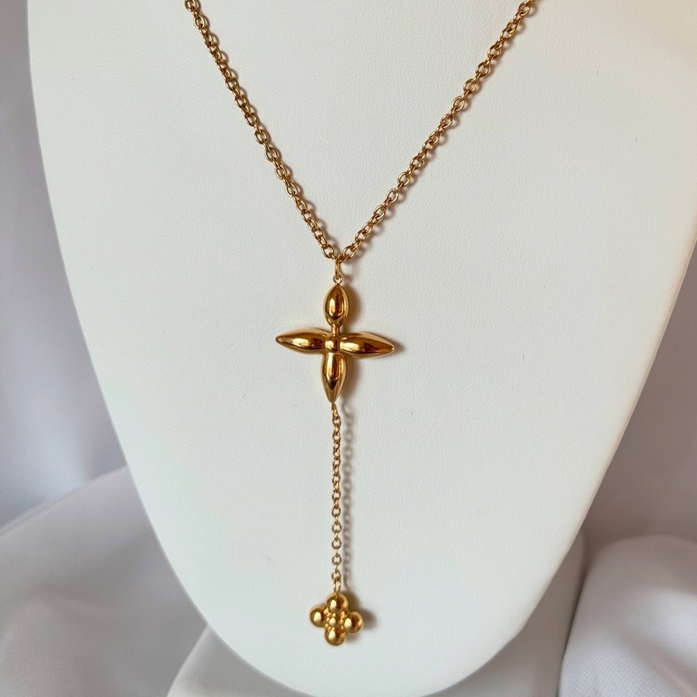 LV Gold Cross Clover Pendant Necklace